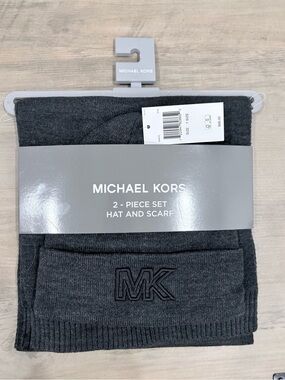 Michael Kors Dark Gray MK Knit Hat & Scarf Set